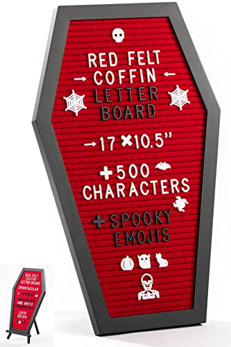 Nomnu Coffin Letter Board, Red Gothic Decor w/Bat Stickers, Spooky Emojis - color: Red