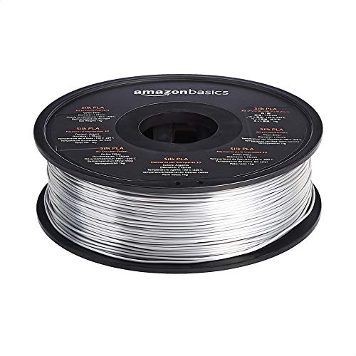 Amazon Basics Silk PLA 3D Printer Filament, 1.75mm, 1 kg Spool (2.2 lbs), Silver, No Heat Bed Required - color: Silver