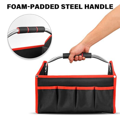 HAUTMEC 13 Inch Tool Bag, Foldable Open Top Tool Bag with Stiff Frame, Heavy-Duty Tool Tote with Padded Handle, Water-Resistant Base, Portable Tool Organizer for DIY & Jobsite Use – TB0001 - size: 13-Inch, style: Foldable