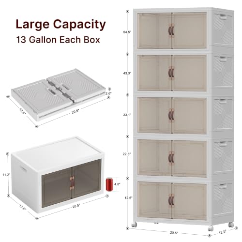 UAMFURI Stackable Storage Bins with Lid, 260QT Plastic Cabinet with Wheels - color: White-52qt, size: 5Pack with 1 top lid