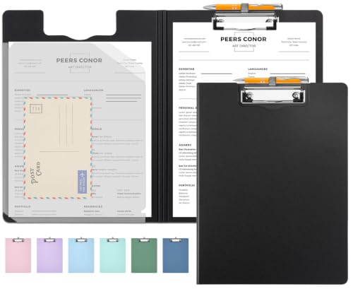 Sooez Foldable Clipboard Folder, A4 Folding Clip Board with Pen Loop - color: Black