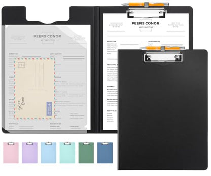 Sooez Foldable Clipboard Folder, A4 Folding Clip Board with Pen Loop - color: Black