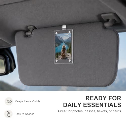 2 PCS Car Photo Holder, 3.6" x 2.4" Acrylic Auto Sun Visor Picture Frame with Clip, Magnetic Personalized Sunvisor Photo Clip Picture Display Holder for Most Vehicles - color: Straight