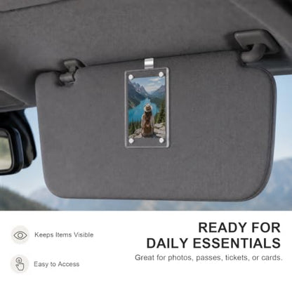 2 PCS Car Photo Holder, 3.6" x 2.4" Acrylic Auto Sun Visor Picture Frame with Clip, Magnetic Personalized Sunvisor Photo Clip Picture Display Holder for Most Vehicles - color: Straight
