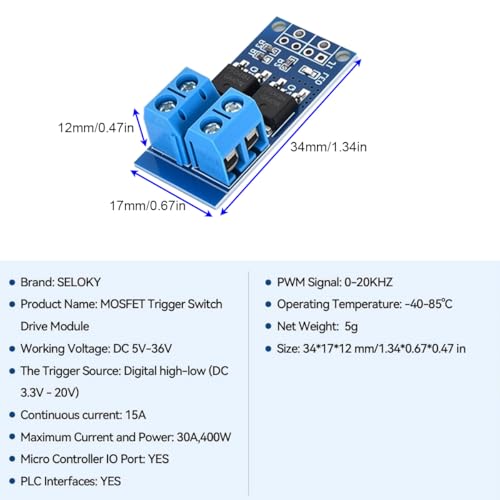 Gebildet 14PCS Dual High-Power MOSFET Trigger Switch Drive Module 0-20KHz PWM Adjustment Electronic Switch Control Board Motor Speed Controller Lamp Brightness Control, DC 5V-36V 400W - style: MOS