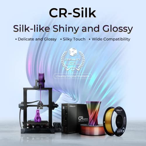 Creality Silk PLA 3D Printer Filament, Metallic Silver PLA Filament 1.75mm, High Glossy and Smooth Silk Texture, Metal Filament +/-0.02mm Precision, 3D Printing Filament 1KG/2.2lb, (Silver) - color: 1kg Silk Silver