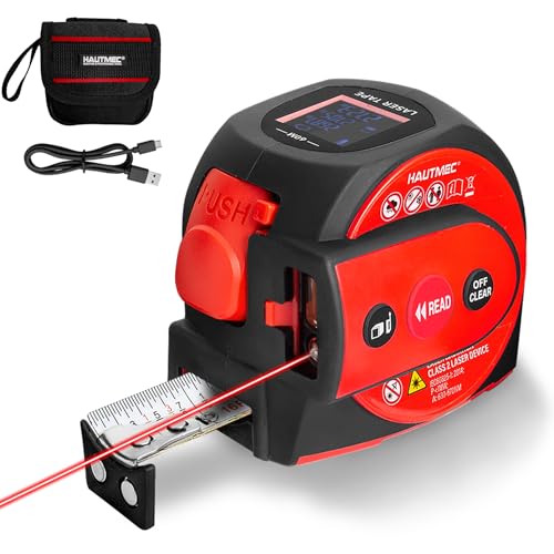 HAUTMEC 3-in-1 Laser Tape Measure, 197ft Digital Tape Measure & 16ft Measuring Tape with Fractions, Laser Measure with Level, Rechargeable Electronic Tape Measure for Construction Contractor - color: 197ft Laser Tape Measure