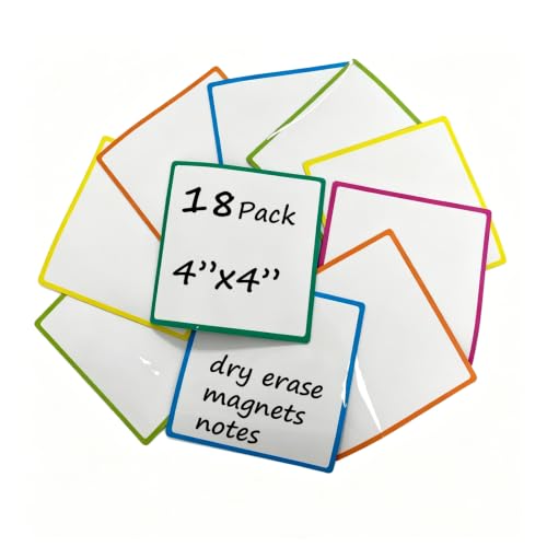 18 Packs, 4" x 4" Dry Erase Reusable Magnetic Sticky Notes, Edge Color Magnets Labels, Widely Use to Post Notes for Whiteboard, Fridge, Locker, Cabinet, Door - Office & Classroom Supplies - style: 4x4,18Pcs-Edge color
