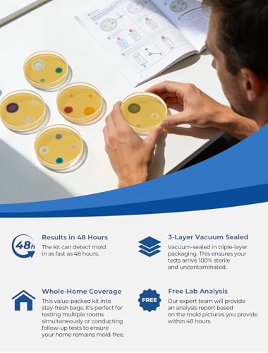 6 Packs Agar Petri Dishes Home Mold Test Kit, Science Project Kit, Mushroom Grow, Potato Dextrose Agar Plates Test HVAC System,Home Surfaces, Air Quality Includes Detailed Mold Identification Guide - size: 90mm - Agar