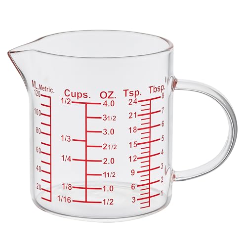 Ackers BORO3.3 Measure Glass -[Insulated handle | V-Shaped Spout]-Made of High Borosilicate Glass Measuring for Kitchen or Restaurant, Easy to Read, 120 ML (4 Oz) - size: 120ML/4OZ