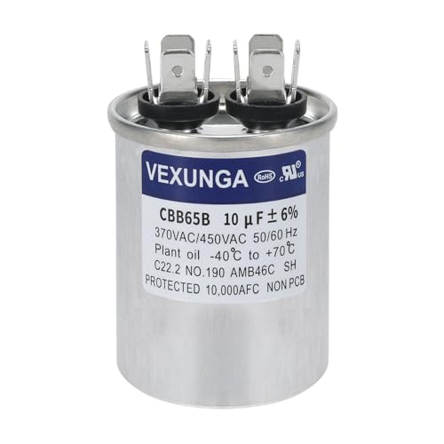 VEXUNGA 10uF 10 MFD 370VAC 440VAC 450VAC 50/60Hz CBB65B Round Run Start Capacitor for AC Unit Fan Motor Start or Pool Pump or Air Condenser Straight Cool - style: [V02] 10uF Round