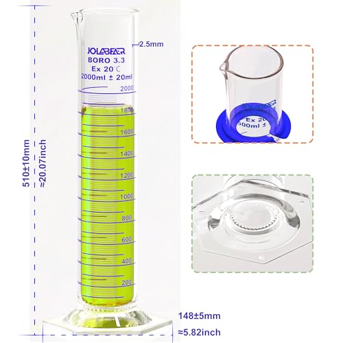 JOLABEAR 2000mL/2L Graduated Cylinder, Borosilicate Glass, Anti-Tip Ring - size: 2000ml-1pcs