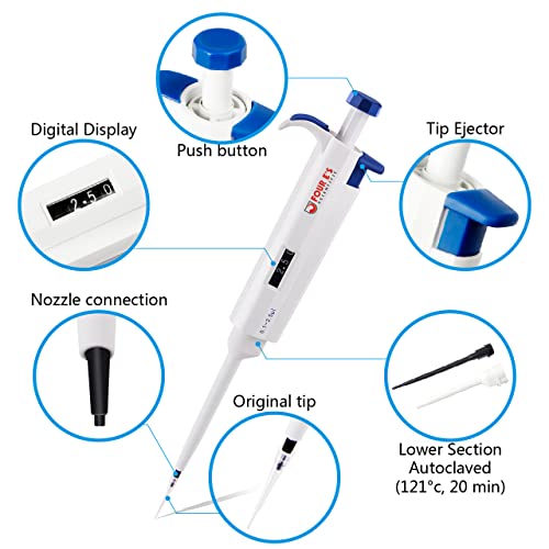 FOUR E'S SCIENTIFIC 0.1-2.5μL Pipette, Adjustable Volume Micropipette - size: 01 (0.1-2.5uL)