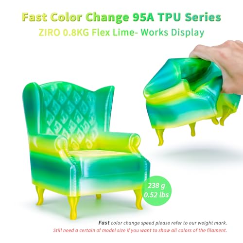 ZIRO Fast Color Changing TPU Filament, Shore 95A 0.8kg Spool, Flex Lime - color: Flex Lime (Tpu)