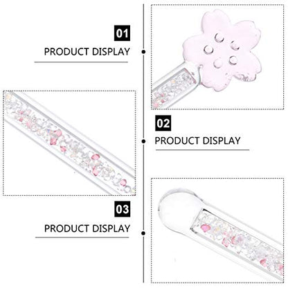 Toyvian Cherry Blossom Glass Stirring Rods 2-Pack 6.88 Inch Reusable Tea Juice Wine Swizzle Sticks with Decorative Handle for Home Bar and Restaurant
