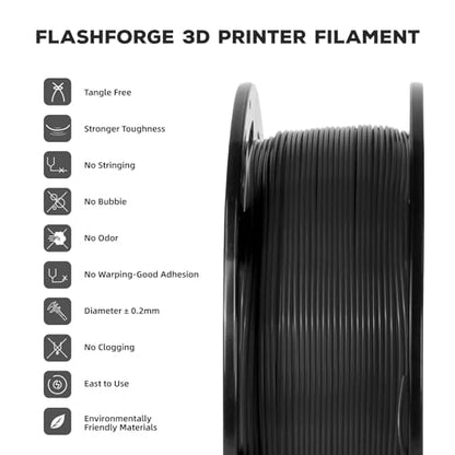 FLASHFORGE PLA Filament 1.75mm, 3D Printer Filament 1kg (2.2lbs) Spool, Dimensional Accuracy +/- 0.02mm, 3D Printing Filament Easy to Use and Fits for Most FDM 3D Printers (Black) - color: Black