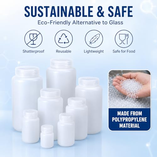 8.4 oz Wide Mouth Lab Reagent Bottle, Clear PP Chemical Container, Sealed Leak-proof, Pill & Water Sample Bottle (2 Pcs) - color: Clear, size: 8.4oz(250ml)