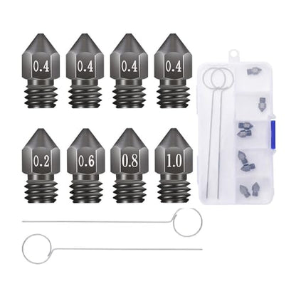 8Pcs 3D Printer Upgraded Hardened Steel MK8 Nozzles w/DIY Tool Storage Box - size: 0.2/0.4/0.6/0.8/1.0mm(Ender-3 series)