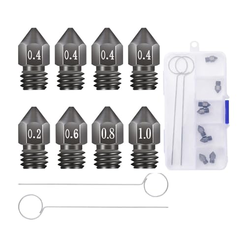 8Pcs 3D Printer Upgraded Hardened Steel MK8 Nozzles w/DIY Tool Storage Box - size: 0.2/0.4/0.6/0.8/1.0mm(Ender-3 series)