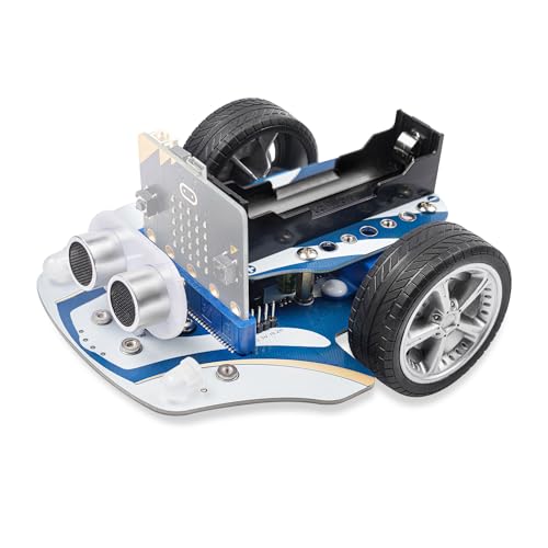 ELECFREAKS microbit Starter Kit Cutebot Pro DIY Programmable Robot Car Kit with 4 Line-Tracking Sensors and Encoded Motor, microbit Project Makecode Coding Set (not Include Micro:bit and Battery)