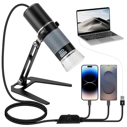 1080P USB Digital Microscope with Metal Stand, 50X-1000X Handheld Microscope Camera with 8 LED Lights Compatible with iPhone/Android/Windows/Mac - color: Black