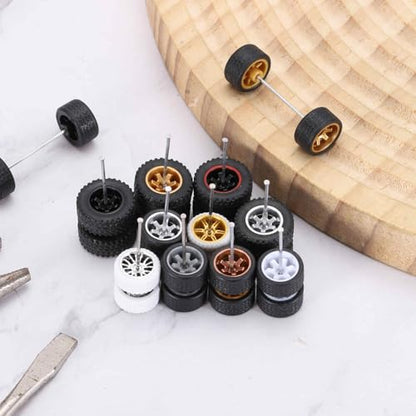 MECCANIXITY 4 Set 1/64 Wheels and Tires Set, Real Riders Rims Includes Axles for RC Diecast Car DIY Model, White Rims - color: White Rims