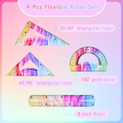 4 Pcs Flexible Rulers Set, Geometry Kit, Bendable Rulers (8 Inch)