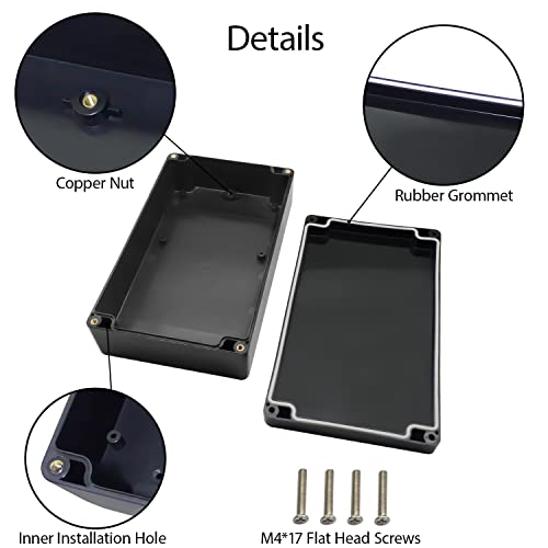 LeMotech Project Box ABS Plastic Junction Box IP65 Waterproof Hobby Box Electrical Boxes Universal Enclosure for Electronic Black 7.8 x 4.7 x 2.2 inch(200x120x56mm)（Pack of 2 - color: Black (2 packs), size: 7.8" x 4.7" x 2.2"