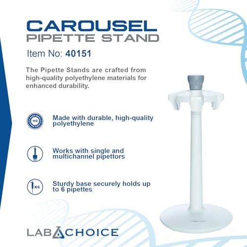 LabChoice Round Pipette Stand - Carousel Holder for Up to 6 Laboratory Micropipettes - Easy Assembly, Sturdy Base - Lab Equipment
