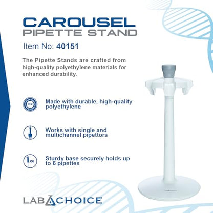 LabChoice Round Pipette Stand - Carousel Holder for Up to 6 Laboratory Micropipettes - Easy Assembly, Sturdy Base - Lab Equipment
