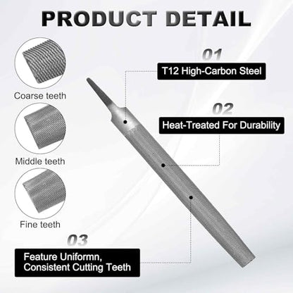 HARFINGTON 6" Half Round Medium Cut File Double Cut Teeth without Handle - size: 6"