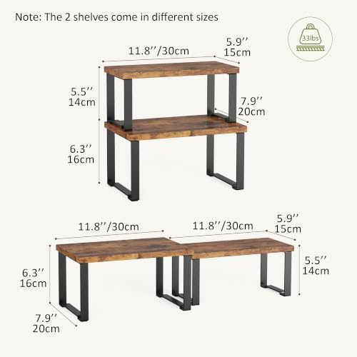 Cabinet Organizer Shelf, Counter Shelves Set of 2, Expandable Spice Rack,Kitchen Storage Riser,Stackable, for Kitchen, Countertop, Office Desk, Living Room, Rustic Brown - color: Rustic Brown, size: 2-Tier (8 Bottles)