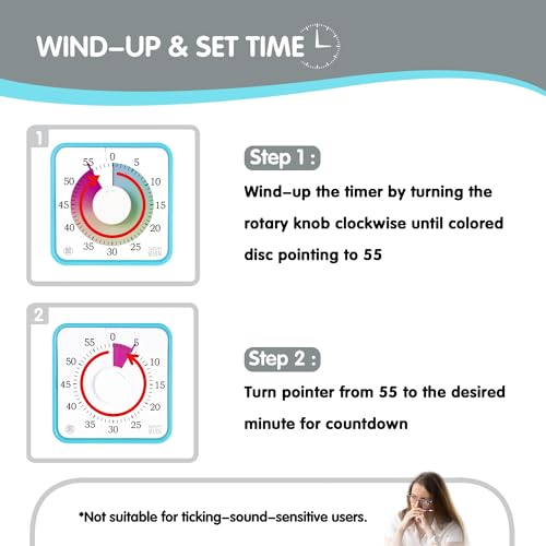 TWENTY5 SEVEN 7.5-Inch Visual Timer, Battery-Free 60-Minute Countdown Clock - color: Sky Blue/Colorful With White Knob