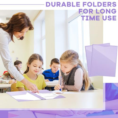 Henoyso 48 Pcs Plastic Folder with Clear Front Pocket and 3 Prongs Heavy Duty Plastic Folders with Card Slot Pocket Folders with Prongs for School Office Home(Light Purple) - color: Light Purple