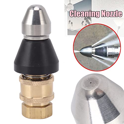 Brass & Stainless Steel Sewer Jetter Kit for Pressure Washer, G1/4 Nozzle with G3/8 Adapter, High-Pressure Drain Cleaning Tool, Self-Propelling Rear Jet Design for Pipes & Drains