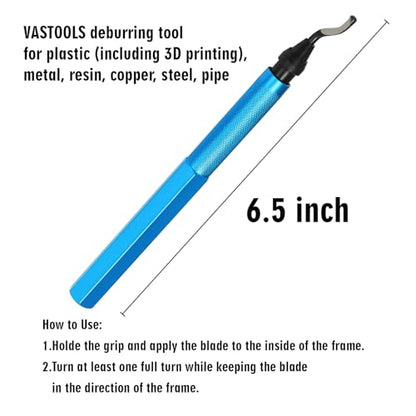 VASTOOLS Deburring Tool Kit - 6.5" Metal Handle Chamfer Tool with 11 M2 HSS Blades, 360° Rotating Head for Aluminum Copper Brass Plastic Pipe & 3D Print Deburring - style: DeburringTool_10blades