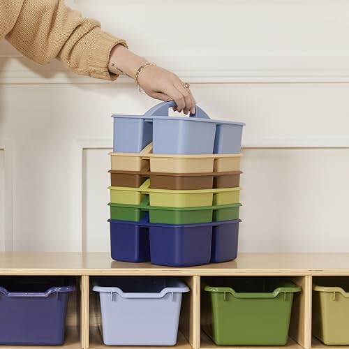 ECR4Kids 3-Compartment Small Storage Caddy Organizer, 6-Pack, Earthtone - color: Earthtone