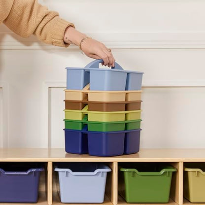 ECR4Kids 3-Compartment Small Storage Caddy Organizer, 6-Pack, Earthtone - color: Earthtone