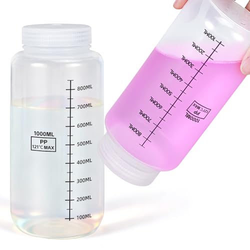 ASEVAT Wide Mouth Plastic Bottles Reagent Bottle, Scaled Pill Bottle Laboratory Chemical Container with Screw Cap, Plastic Sample Containers for Storage or Home (Clear, 32 oz) - color: Clear, size: 32 oz