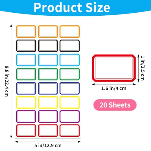 480 Pcs Removable Colored Labels Writable Stickers in 8 Assorted Colors - color: Rainbow, size: 1x1.6 Inch