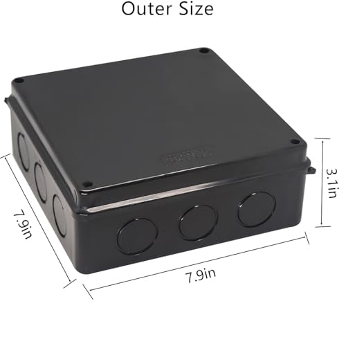 Project Box IP65 Waterproof Dustproof Junction Boxes ABS Plastic DIY Electronic Case, Indoor & Outdoor Electrical Box Power Cord Enclosure Black 200x200x80mm - size: 7.9" x 7.9" x 3.1"