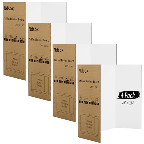 Ndsox 4 Pack 26" x 16" White Trifold Poster Board Medium Size Corrugated Tri Fold Project Poster Boards Science Fair Display Posterboards for Business Presentations, Event Displays, Art Exhibitions - color: White