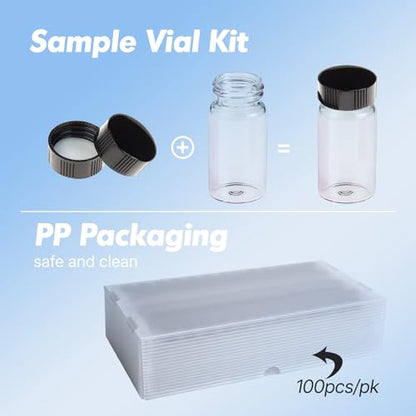 30mL Glass Sample Vial, 24mm Screw Cap with PE Liner, 100-Pack - size: 30ml