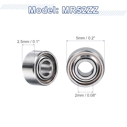 uxcell 12Pcs MR52ZZ Small Bearing, 2mm ID 5mm OD 2.5mm Width Double Shielded Deep Groove Ball Bearings for Electric Motor Skateboards 3D Printer, (ABEC 5) - size: MR52ZZ