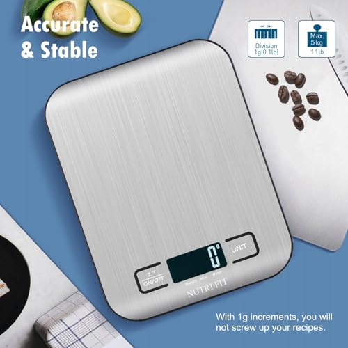 NUTRI FIT Food Scale Kitchen Scales Digital Weight Grams Oz for Weight Loss - color: Silvery Grey