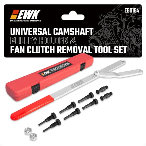 EWK Universal Camshaft Pulley Holder & Fan Clutch Removal Tool Set, Adjustable Sprocket Holding Wrench with 4 Pin Sizes for Timing Belt, Cam Gear & Pulley Service