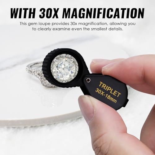 30X Magnification Jewelers Loupe Pocket Jewelry Loupe 18mm Optical Glass Lens, Foldaway Design, Metal Construction, Battery-Free for Jewelry Coins Gems Stamps Watches Hobbies