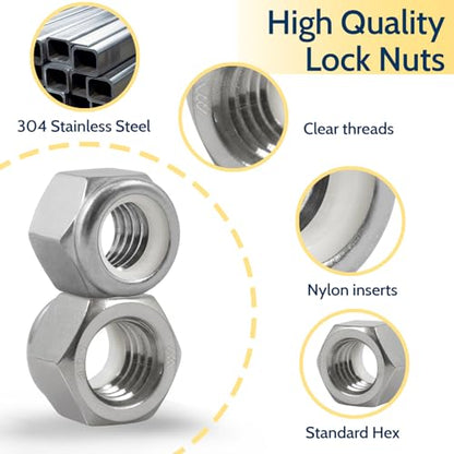 7/16-14 Lock Nut, 30Pcs Stainless Steel Nylock Insert Locking Nuts - size: 7/16"-14, 30 Pack