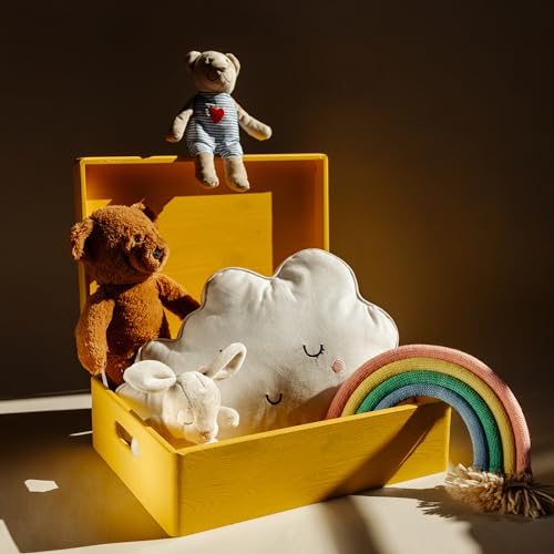 Creative Deco XL Yellow Wooden Box Storage with Hinged Lid - color: Yellow, size: XL | Handles