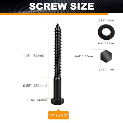 Hex Head Lag Bolts for Wood, 1/4" x 2-1/2", Lag Screws 24 PCS - size: 1/4" x 2-1/2"